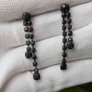 🐦3 For $35!🐦 VintageBlack Rhinestone Dangle Earrings Gunmetal  Classic Glam
